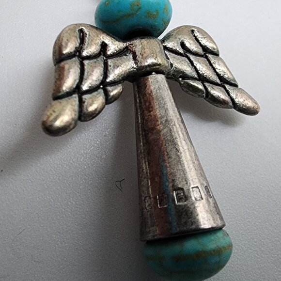 Angel Wing Turquoise & Silver Drop Earrings With Hook Backs - Picture 3 of 4